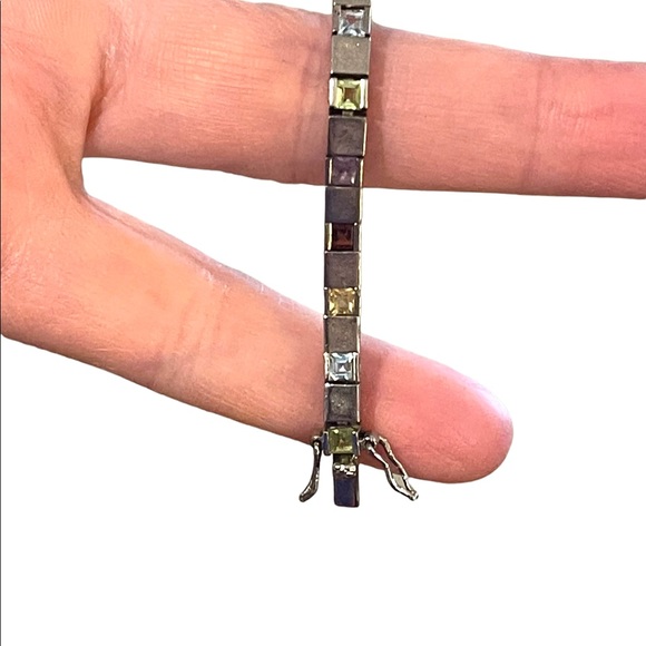 Vintage Multi Gemstone Sterling silver 925 Box chain tennis bracelet DBJ - Picture 3 of 12